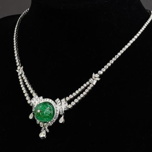 独角鹿西洋古董珠宝欧洲铂金镶嵌钻石哥伦比亚祖母绿公主型项链 商品图1