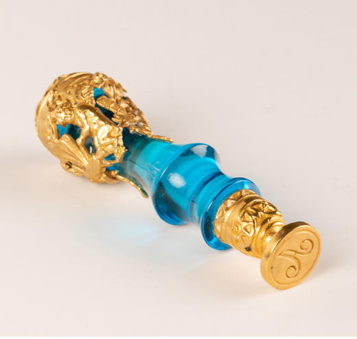 独角鹿西洋古董法国拿破仑三世时期铜鎏金镂空雕花蓝水晶火漆印章 商品图1