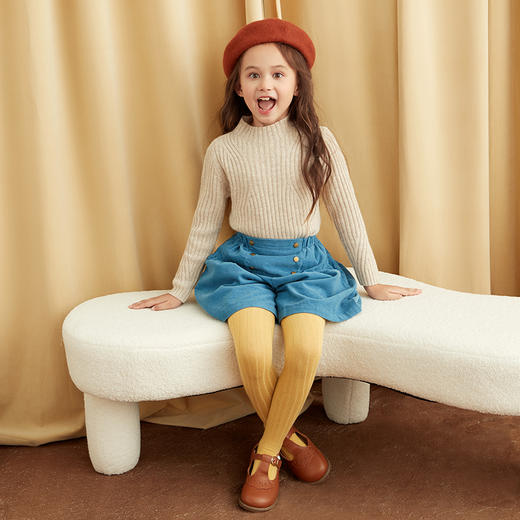 【童装企领羊绒套衫】羊绒世家童装100%山羊绒衫半高领抽条保暖毛衣 商品图3