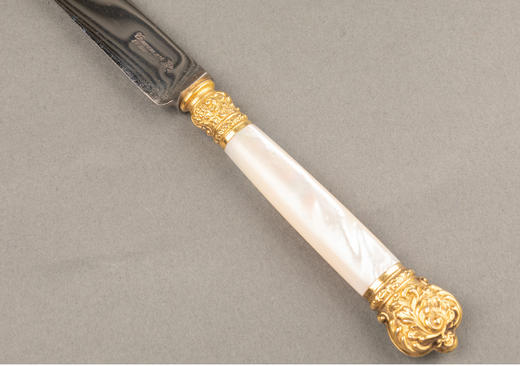 独角鹿西洋古董法国Touron工坊铜鎏金雕饰母贝手柄古董刀裁纸刀 商品图1