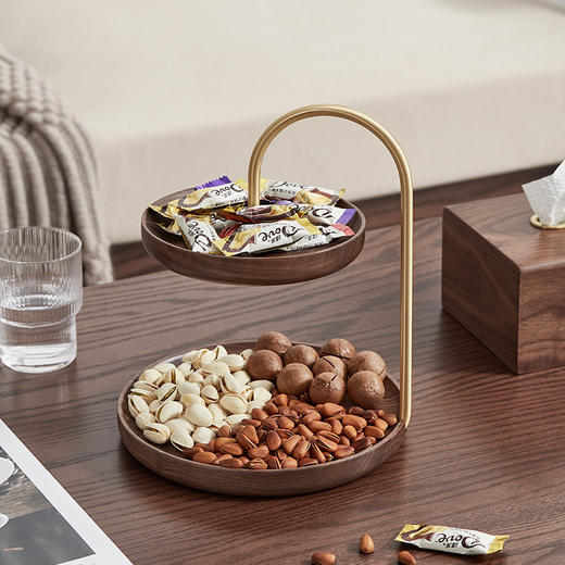 初心| 圆形双层果盘北美黑胡桃木黄铜托盘 商品图5