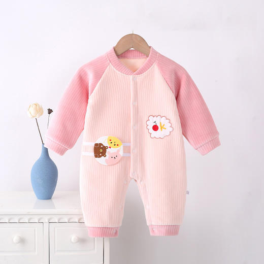 【双层加绒 一体保暖】婴儿加绒连体衣外出秋装男女宝宝哈衣爬服冬季新生儿保暖衣服 商品图5