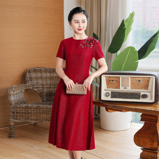 上海旗袍厂TZRY-旗袍12新款婚宴婚礼喜婆婆礼服 修身优雅复古改良红色旗袍连衣裙 商品图0