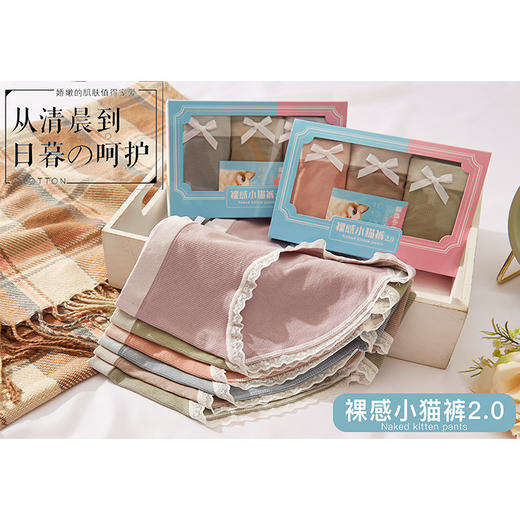 【爆款推荐~ 礼盒装~拍一发二任选！！！】新款小猫裤2.0柔软面膜内裤冰丝舒适透气提臀蕾丝花边女士三角裤 商品图1
