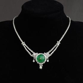 独角鹿西洋古董珠宝欧洲铂金镶嵌钻石哥伦比亚祖母绿公主型项链