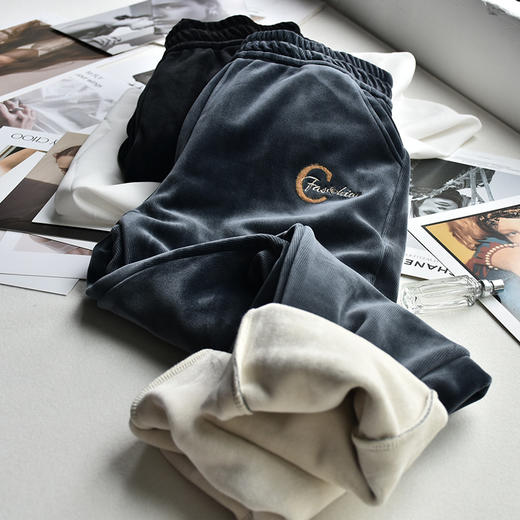 【服饰鞋包】-600克樱花裤秋冬加绒加厚水貂绒休闲老爹裤子哈伦烟管女裤 商品图5