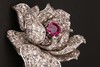 独角鹿西洋古董珠宝欧洲纯银镶嵌缅甸无烧粉色蓝宝石钻石花卉胸针 商品缩略图1