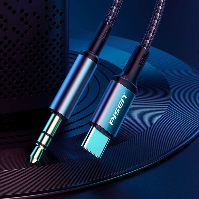 品胜 AUX铝合金编织Type-C/Lightning转3.5mm音频连接线转接线 1米苹果12车载音响连接线