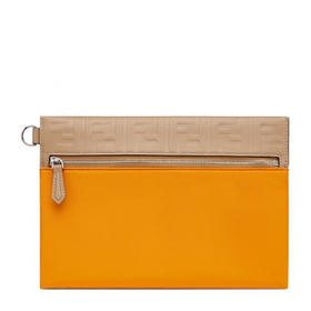 FENDI 男士橙色米色拼色纤薄手拿包 7N0108-ABGS-F1AO5