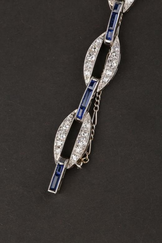 独角鹿西洋古董法国装饰艺术风格黄金铂金镶嵌钻石蓝宝石手链 商品图3