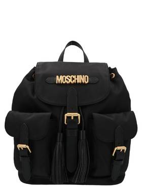MOSCHINO 女士黑色流苏细节徽标背包 B7601-8202-1555