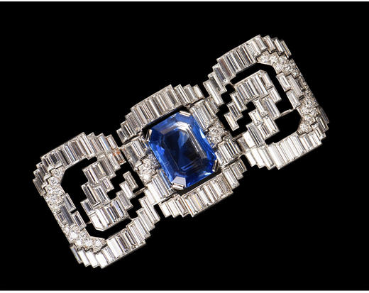 独角鹿西洋古董珠宝法国铂金镶钻石斯里兰卡无烧蓝宝石蝴蝶结胸针 商品图3