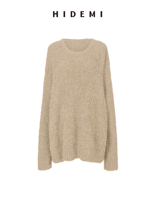 HIDEMI 圈圈羊驼毛粗针宽松毛衣 黑色/自然驼 商品图12