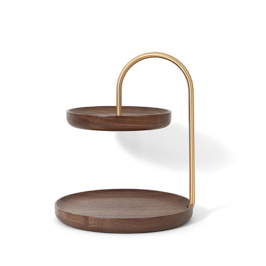 初心| 圆形双层果盘北美黑胡桃木黄铜托盘 商品图4