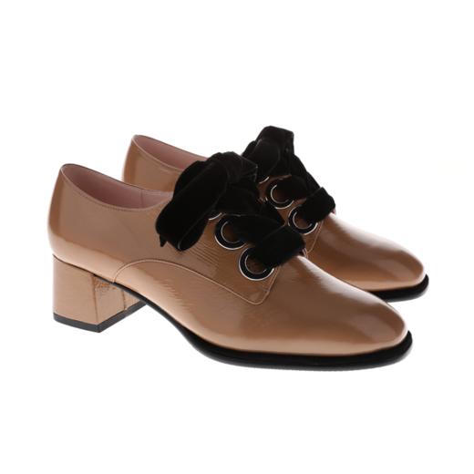 sheme 时尚袋鼠漆皮深口方跟丝绒系带乐福鞋 商品图10