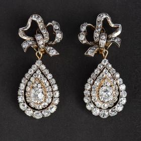 独角鹿西洋古董珠宝首饰19世纪金银镶嵌老切钻石耳坠耳环耳饰一对