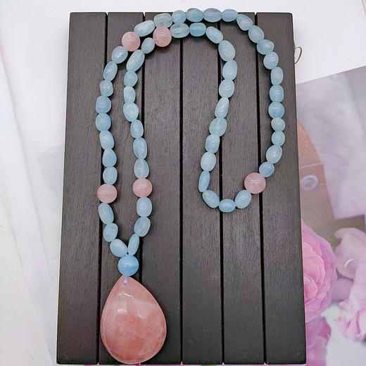 粉晶海蓝宝项链 商品图0