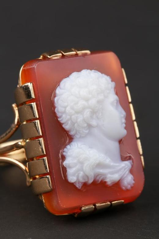 独角鹿西洋古董首饰法国18K黄金镶古代人物像玛瑙cameo卡梅奥戒指 商品图2