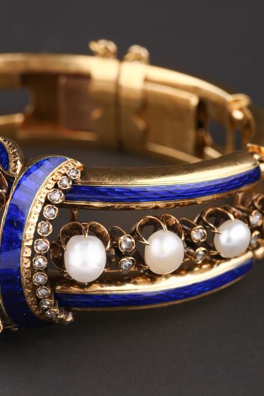 独角鹿西洋古董珠宝首饰法国珐琅饰镶嵌天然珍珠钻石手链手镯 商品图2