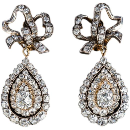 独角鹿西洋古董珠宝首饰19世纪金银镶嵌老切钻石耳坠耳环耳饰一对 商品图4