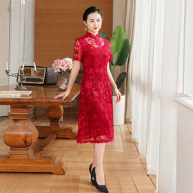 上海旗袍厂TZRY-202105新款复古优雅大气宴会礼服  典雅修身刺绣蕾丝改良旗袍连衣裙