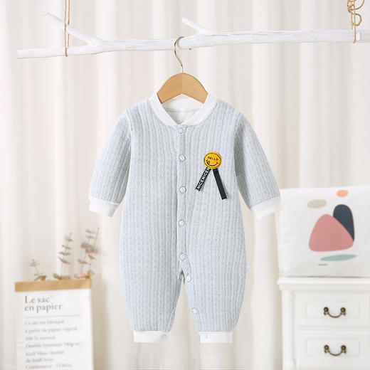 【优质好棉 透气吸汗】婴儿连体衣春秋保暖薄棉宝宝棉质哈衣新生儿衣服简约爬服 商品图0