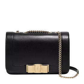 Salvatore Ferragamo 菲拉格慕 女士黑色蝴蝶结装饰单肩斜挎包 21-G966-690820