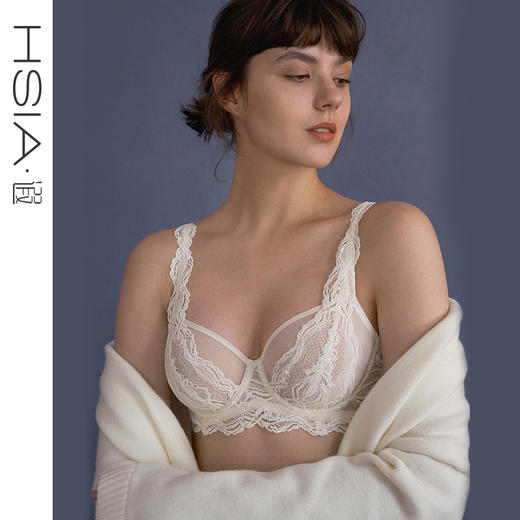HSIA遐大胸显小文胸长三角全罩杯上托胸罩云卷云舒性感蕾丝内衣女 商品图0