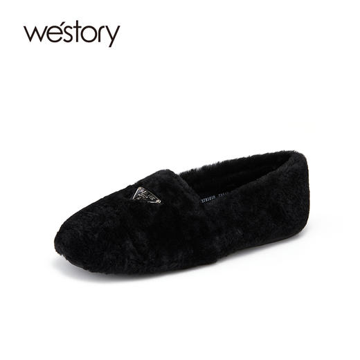 westory2021秋冬新款圆头减龄羊毛乐福毛毛鞋高级绒里平底懒人鞋W21CM73781 商品图1