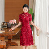 上海旗袍厂TZRY-蕾丝短款新款优雅婚礼喜婆婆礼服 时尚大气刺绣蕾丝改良旗袍连衣裙 商品缩略图1