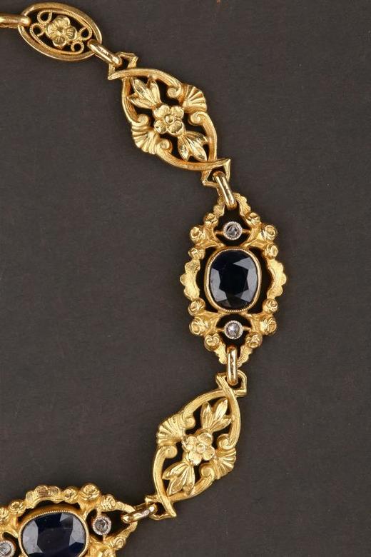 独角鹿西洋古董珠宝首饰1890年代法国18K金镶嵌蓝宝石手链 商品图3