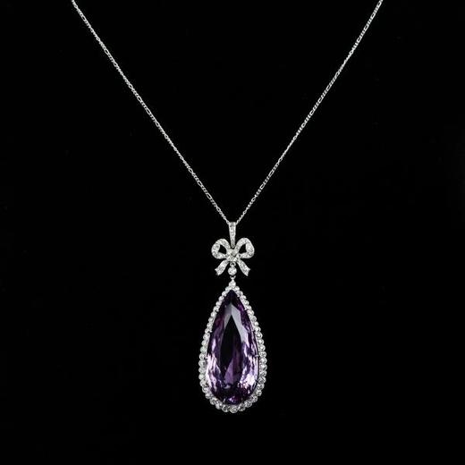 独角鹿西洋古董珠宝首饰法国美好时代铂金镶嵌紫水晶钻石吊坠项链 商品图4