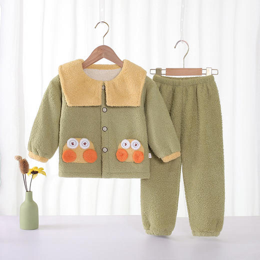 【双层护肚设计 保暖锁温】冬季儿童法兰绒睡衣套装女童家居服双面加绒加厚小童云朵绒两件套 商品图1