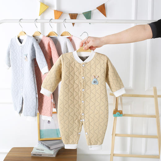 【优质好棉 透气吸汗】婴儿连体衣春秋保暖薄棉宝宝棉质哈衣新生儿衣服简约爬服 商品图6