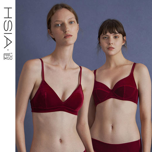 HSIA遐三角杯文胸珠光丝绒normcore防凸点不空杯显胸无钢圈内衣女 商品图0