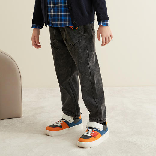 【加厚加厚拼接黑色牛仔裤】mettekids秋冬童装休闲裤时尚拼接加厚加绒保暖裤 商品图3