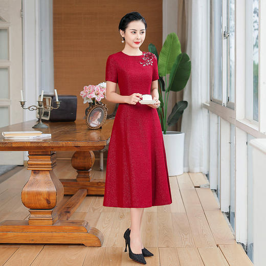 上海旗袍厂TZRY-旗袍12新款婚宴婚礼喜婆婆礼服 修身优雅复古改良红色旗袍连衣裙 商品图2