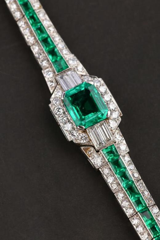 独角鹿西洋古董珠宝首饰欧洲铂金镶嵌钻石哥伦比亚祖母绿手链手镯 商品图2