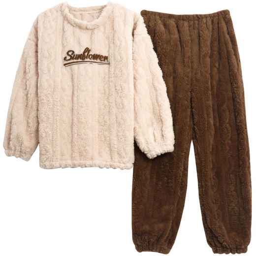 【服饰鞋包】-情侣睡衣秋冬款加厚保暖男睡衣女冬季法兰绒坑条家居服套装 商品图4