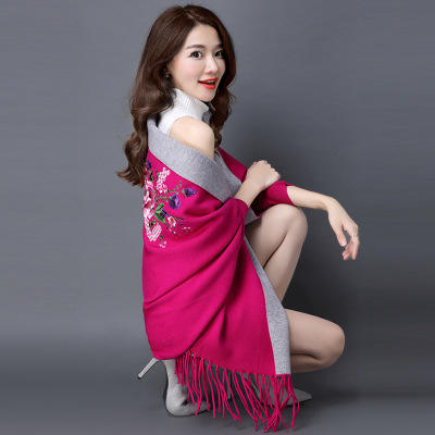 TZW-双面可穿宽松流苏斗篷披风牡丹花披肩 商品图5