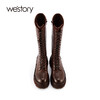 westory2021秋冬新款高筒系带马丁靴帅气机车风长靴圆头质感女靴W21DQ81451 商品缩略图3