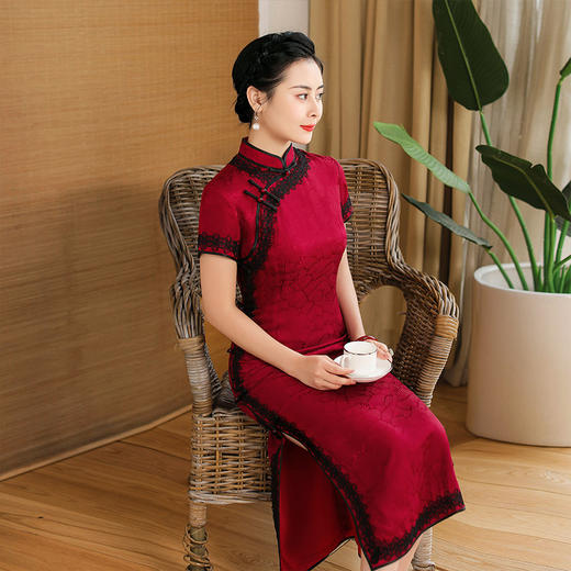 上海旗袍厂TZRY-202102复古典雅品质款妈妈宴会礼服  气质大方优雅修身显瘦旗袍 商品图1