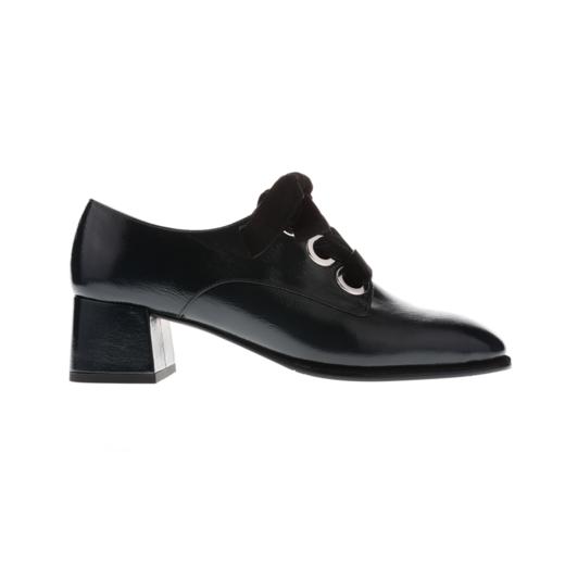 sheme 时尚袋鼠漆皮深口方跟丝绒系带乐福鞋 商品图0