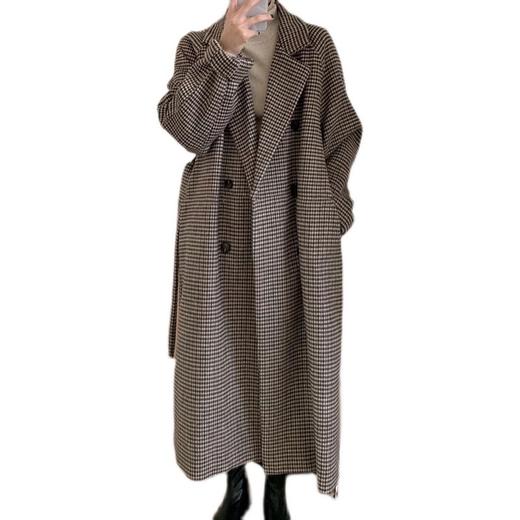 【格子毛呢外套女】秋冬季韩版中长款千鸟格呢子大衣外套女上衣 商品图5