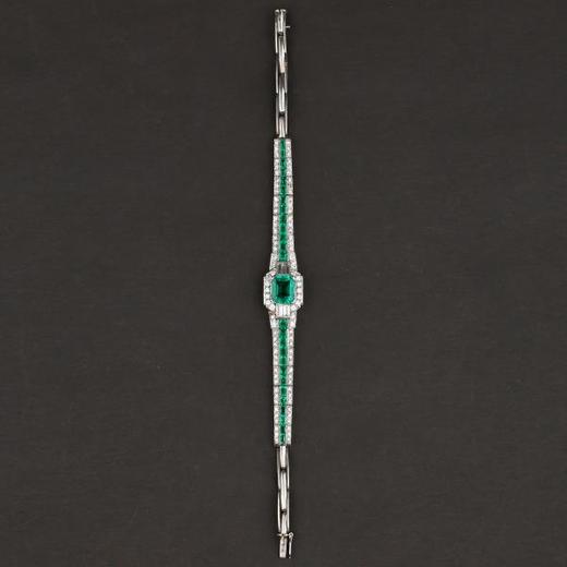 独角鹿西洋古董珠宝首饰欧洲铂金镶嵌钻石哥伦比亚祖母绿手链手镯 商品图4