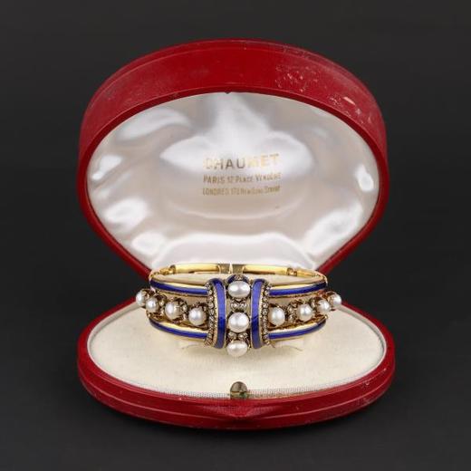 独角鹿西洋古董珠宝首饰法国珐琅饰镶嵌天然珍珠钻石手链手镯 商品图4