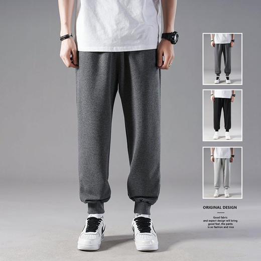【服饰鞋包】-男士运动裤冬季加绒加厚九分裤宽松束脚休闲潮流抽绳纯色卫裤 商品图2