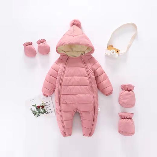 【蓄热锁热 更保暖】冬季加厚新生婴幼儿连体羽绒棉爬爬服儿童装宝宝连帽连鞋长袖哈衣 商品图2
