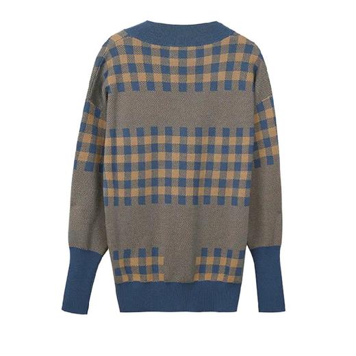 V领格纹针织上衣 商品图1