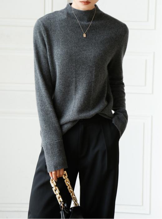 气质之选 | 设计款小直领条纹织法元宝针袖松身羊绒套头衫 商品图9